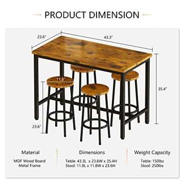 AWQM 5-Piece Bar Table and Chairs Set for Home Decor