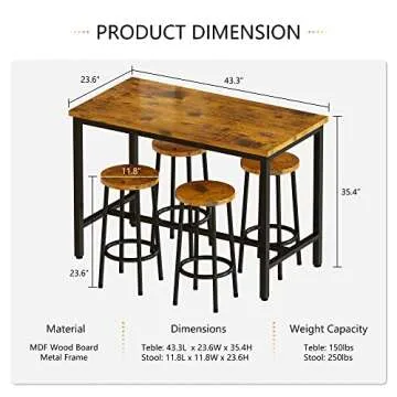 AWQM 5-Piece Bar Table and Chairs Set for Home Decor