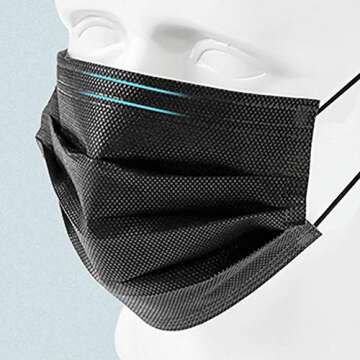 100pcs 3 Layers PLY Black Disposable Face Masks, Hyegiir Comfortable Elastic Earloops Face Masks,Sterile and Breathable for Daily Protection Air Pollution, Dust-proof