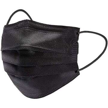100pcs 3 Layers PLY Black Disposable Face Masks, Hyegiir Comfortable Elastic Earloops Face Masks,Sterile and Breathable for Daily Protection Air Pollution, Dust-proof