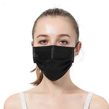 100pcs 3 Layers PLY Black Disposable Face Masks, Hyegiir Comfortable Elastic Earloops Face Masks,Sterile and Breathable for Daily Protection Air Pollution, Dust-proof