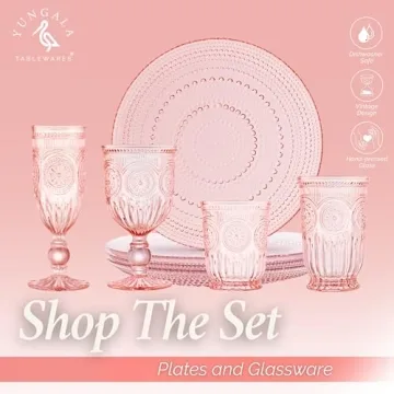 Vintage Pink Wine Glasses Set Dishwasher Safe Elegant Goblets