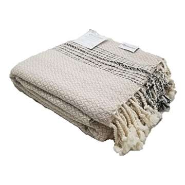 InfuseZen Diamond and Zigzag Handwoven Turkish Towel in Beige, Oversized Peshtemal Bath Towel or Beach Towel (Beige)