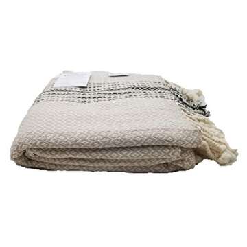 InfuseZen Diamond and Zigzag Handwoven Turkish Towel in Beige, Oversized Peshtemal Bath Towel or Beach Towel (Beige)