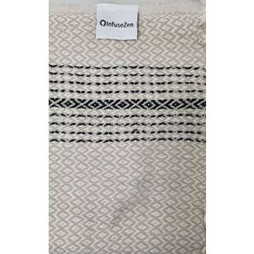 InfuseZen Diamond and Zigzag Handwoven Turkish Towel in Beige, Oversized Peshtemal Bath Towel or Beach Towel (Beige)