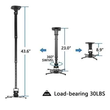DYNAVISTA Full Motion Universal Ceiling Projector Mount Bracket with Adjustable Height and Extendable Arms Rotating Swivel Mount for Home and Office Projector (Black)