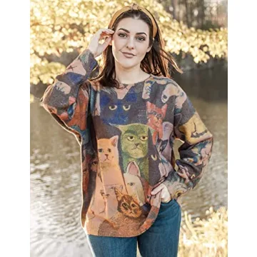 YESNO Women's Christmas Oversized Graphic Sweater