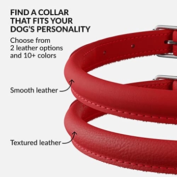 Rolled Leather Dog Collar - Soft Genuine Leather in Red