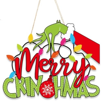 AMUHUA Christmas Decorations - Merry Christmas Wooden Door Sign with Thief Hand Design