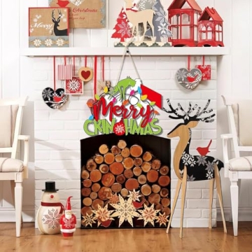 AMUHUA Merry Christmas Wooden Door Sign with Thief Hand