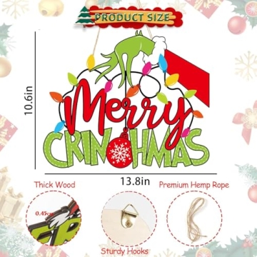 AMUHUA Merry Christmas Wooden Door Sign with Thief Hand