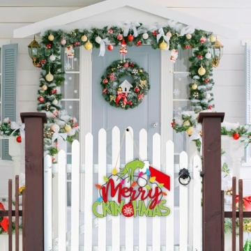 AMUHUA Merry Christmas Wooden Door Sign with Thief Hand