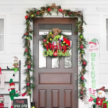 AMUHUA Merry Christmas Wooden Door Sign with Thief Hand