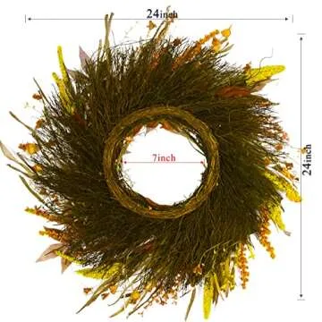 SZAT PRO Fall Wreath 24 Inches Large Farmhouse Autumn Harvest Wreaths with Straw Wheat Maple Leaf Grain for Front Door Wall Round Gold
