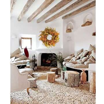 SZAT PRO Fall Wreath 24 Inches Large Farmhouse Autumn Harvest Wreaths with Straw Wheat Maple Leaf Grain for Front Door Wall Round Gold