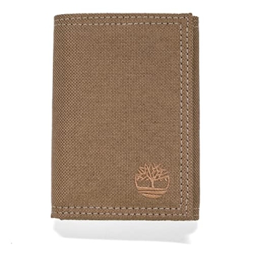Timberland Men's Trifold Nylon Wallet - Durable & Slim Khaki