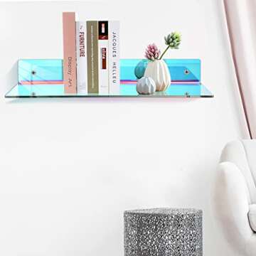 Rainbow Iridescent Acrylic Shelves Floating Wall Ledge Bookshelf Wall Mounted Shelf Display Organize...