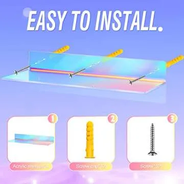 Rainbow Iridescent Acrylic Shelves Floating Wall Ledge Bookshelf Wall Mounted Shelf Display Organizer for Kids Room Bathroom Bedroom Living Room Nursery Office Kitchen (4 Pieces)