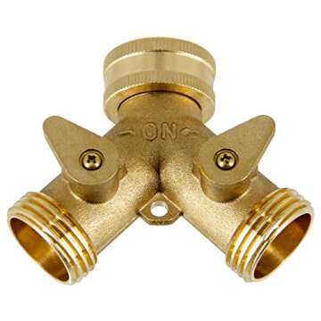 ATDAWN 2 Way Brass Hose Splitter, 3/4" Brass Hose Connectors, Y Connector Garden Hose Adapter, 1 Pac...