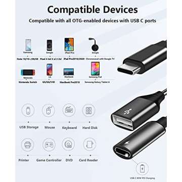 USB C to USB Adapter with Type C Charging, 2 in 1 Splitter with 60W PD Fast Charge