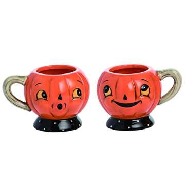 Set of 2 Vintage Halloween Jack-o-Lantern Teacups – Pumpkin Mugs Tableware (Scared and Smiling)