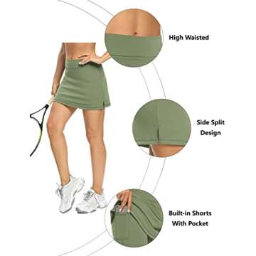 LouKeith Tennis Skirts for Women High Waisted Athletic Active Golf Skorts Mini Workout Running Skirts with Shorts Pockets Green S