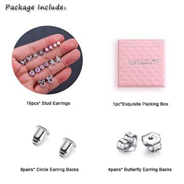 TOPBRIGHT 8 Pairs Hypoallergenic Earrings 925 Sterling Silver Stud Earrings Heart CZ Tiny Butterfly ...