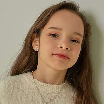 TOPBRIGHT 8 Pairs Hypoallergenic Earrings 925 Sterling Silver Stud Earrings Heart CZ Tiny Butterfly For Kids, Toddlers, Little Girls, Teens, Women