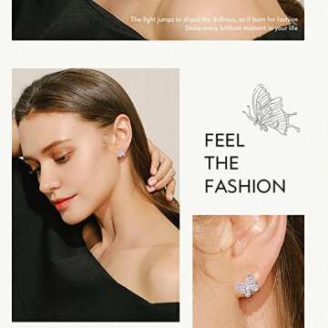 TOPBRIGHT 8 Pairs Hypoallergenic Earrings 925 Sterling Silver Stud Earrings Heart CZ Tiny Butterfly For Kids, Toddlers, Little Girls, Teens, Women