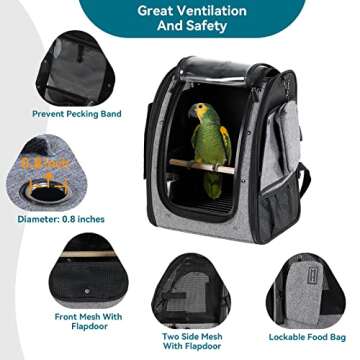 Petsfit Bird Carrier Medium Size with Stainless Steel Bowl, Parrot Backpack Includes Slide Tray for ...