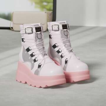 Tscoyuki Platform Ankle Boots for Women - Trendy Gothic Chunky Heel Booties