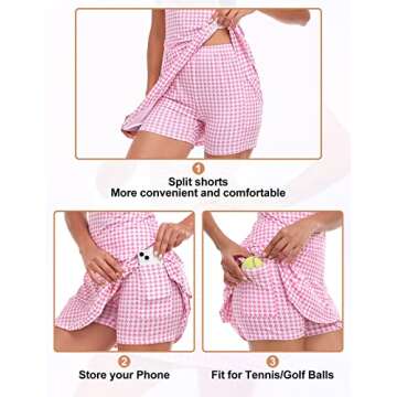 Viracy Tennis Dress for Women Golf Dresses Sleeveless Pink Dresses with Shorts, Pockets Zip Up Stretchy Lightweight for Workout, Hiking Plus Size Houndstooth