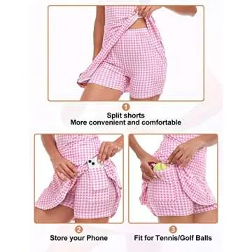 Viracy Tennis Dress for Women Golf Dresses Sleeveless Pink Dresses with Shorts, Pockets Zip Up Stretchy Lightweight for Workout, Hiking Plus Size Houndstooth