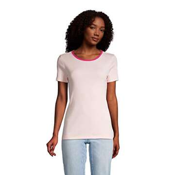 Lands' End Women Short Sleeve Shaped 1x1 Rib Crew Horizon Pink Multi Regular Small