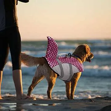 MAZORT Dog Life Jacket, Pet Floatation Vest Reflective Swimsuit Shark Ripstop Lifesaver with Durable Rescue Handle for Small, Medium, Large Dogs (Pink, X-Large)