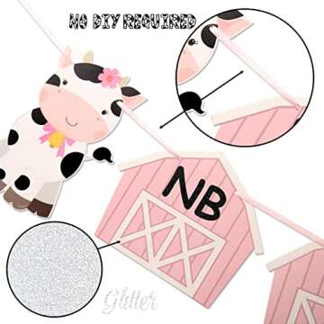 Cow 1st Birthday Party Photo Banner for Newborn to 12 months for Baby Girls Pink Cow Farm Theme First Birthday Party Supplies Baby Shower Decoration
