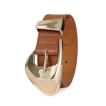 Elegant RISANTRY Brown Belt with Gold Buckle for Women