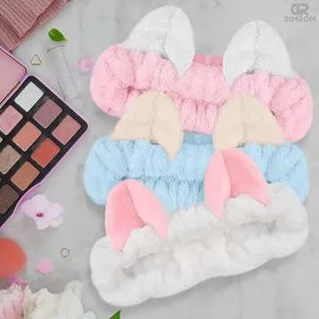 3Pcs Makeup Headbands for Women - Make Up Headband Plush Spa Headband Adult Cat Ears Headband Soft Skin Care - Stretch Headbands for Girls Headband