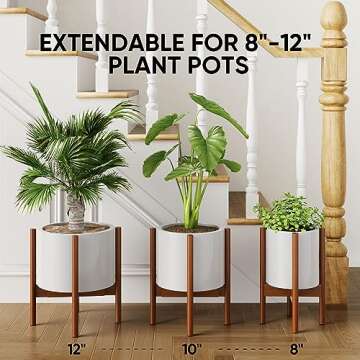 2 Pack Mid Century Modern Plant Stands with Adjustable Width 8" to 12", Indoor Bamboo Plant Stand with 2 Tier Use Method (Pot & Plant Not Included)
