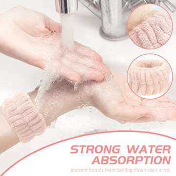 Face Washing Wristbands-Absorbent Wristband for Washing Face Microfiber Wrist Wash Band Towel, Makeup Skincare Prevent Liquids Spilling Down Arm (Purple, Pink, Pale Pink, Light Brown)