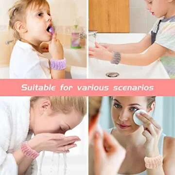 Face Washing Wristbands-Absorbent Wristband for Washing Face Microfiber Wrist Wash Band Towel, Makeup Skincare Prevent Liquids Spilling Down Arm (Purple, Pink, Pale Pink, Light Brown)