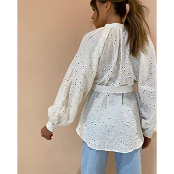 Aoxwomens Casual Long Sleeve Shirt Dress Summer Spring Loose Shift Blouse Top(X-Large, White 202218)