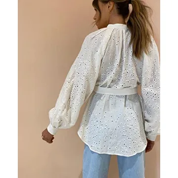 Aoxwomens Casual Long Sleeve Shirt Dress Summer Spring Loose Shift Blouse Top(X-Large, White 202218)