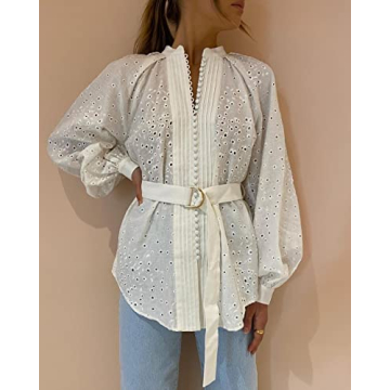 Aoxwomens Casual Long Sleeve Shirt Dress Summer Spring Loose Shift Blouse Top(X-Large, White 202218)