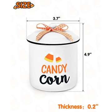 Nefelibata Candy Corn Ceramic Canister Tiered Tray Decor Halloween Trick or Treat Bowl Fall Candy Holder with Buffalo Plaid Bowknot Autumn Table Farmhouse Decoration Supplies Set of 1