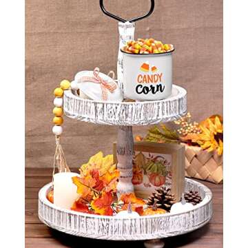 Nefelibata Candy Corn Ceramic Canister Tiered Tray Decor Halloween Trick or Treat Bowl Fall Candy Holder with Buffalo Plaid Bowknot Autumn Table Farmhouse Decoration Supplies Set of 1