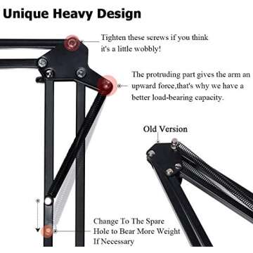 Eastshining Upgraded Adjustable Microphone Suspension Boom Scissor Arm Stand with Shock Mount Mic Clip Holder 3/8'' to 5/8'' Screw Adapter -for Blue Yeti, Snowball & Other Microphones