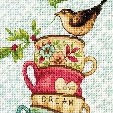 Dimensions Gold Collection Stacked Tea Cups Advanced Counted Cross Stitch Kit