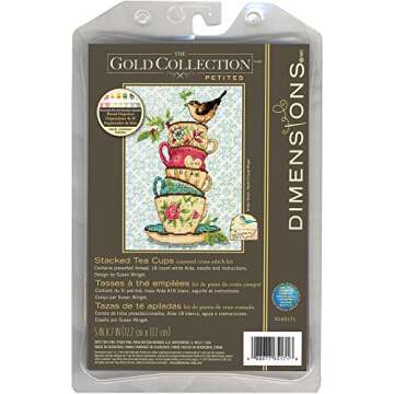 Dimensions Stacked Tea Cups Cross Stitch Kit for Advanced Crafters