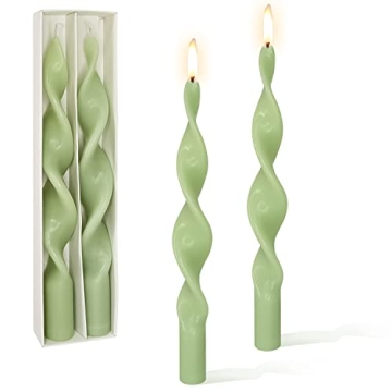 Unique Twisted Green Spiral Taper Candles - Set of 2 for Home Decoration and Events